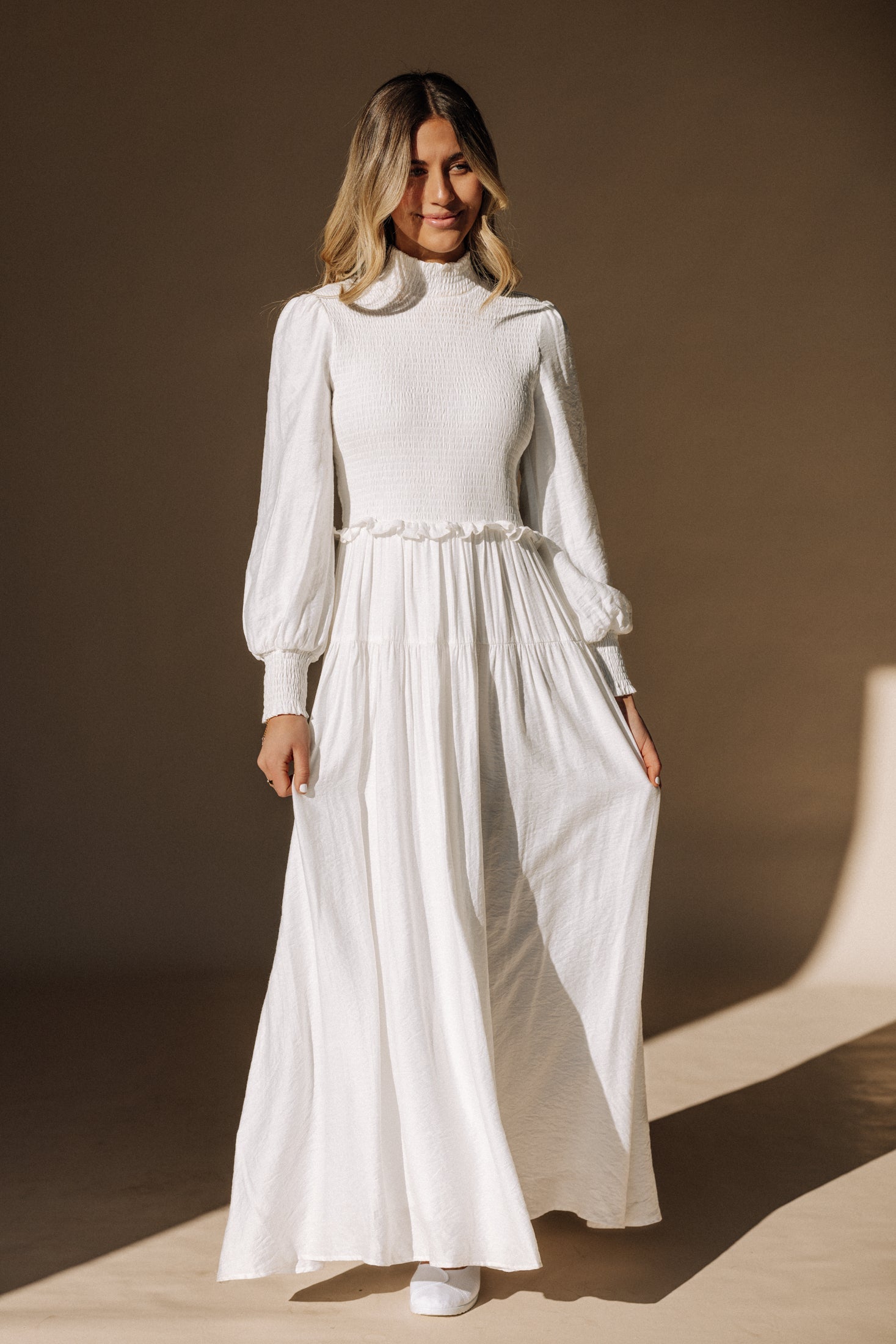 LDS Temple Dress | White Maxi Long Sleeve