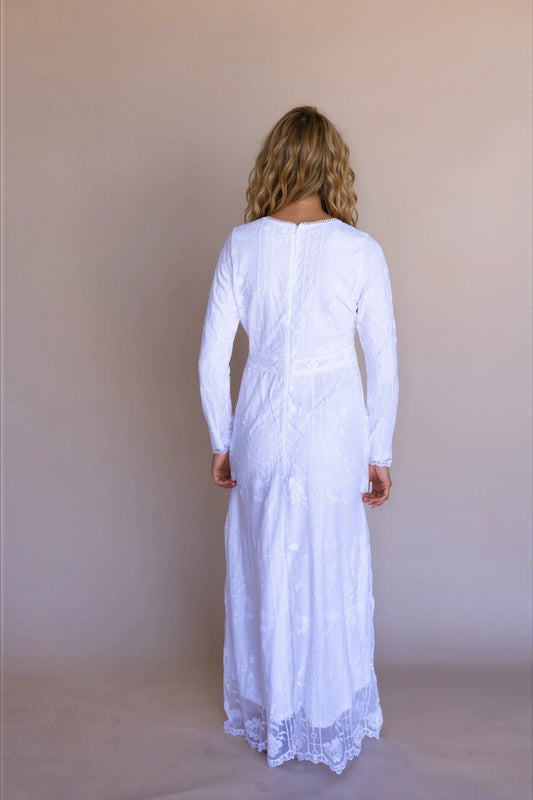 Sarah Temple Dress | LDS Temple Dress with Lace Embroidery