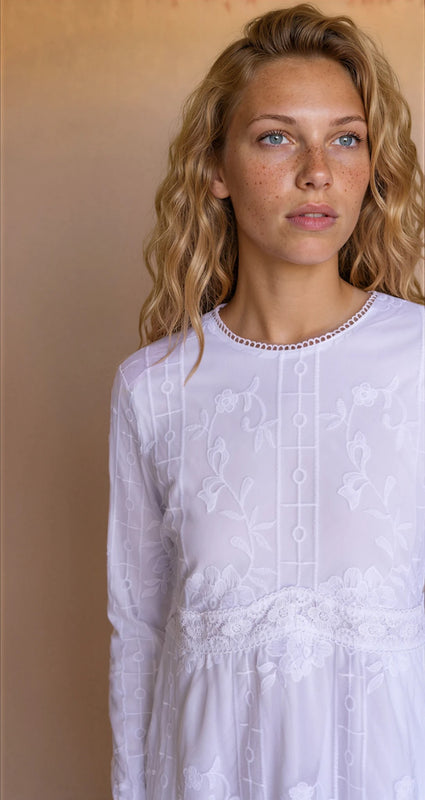 Sarah Temple Dress | LDS Temple Dress with Lace Embroidery