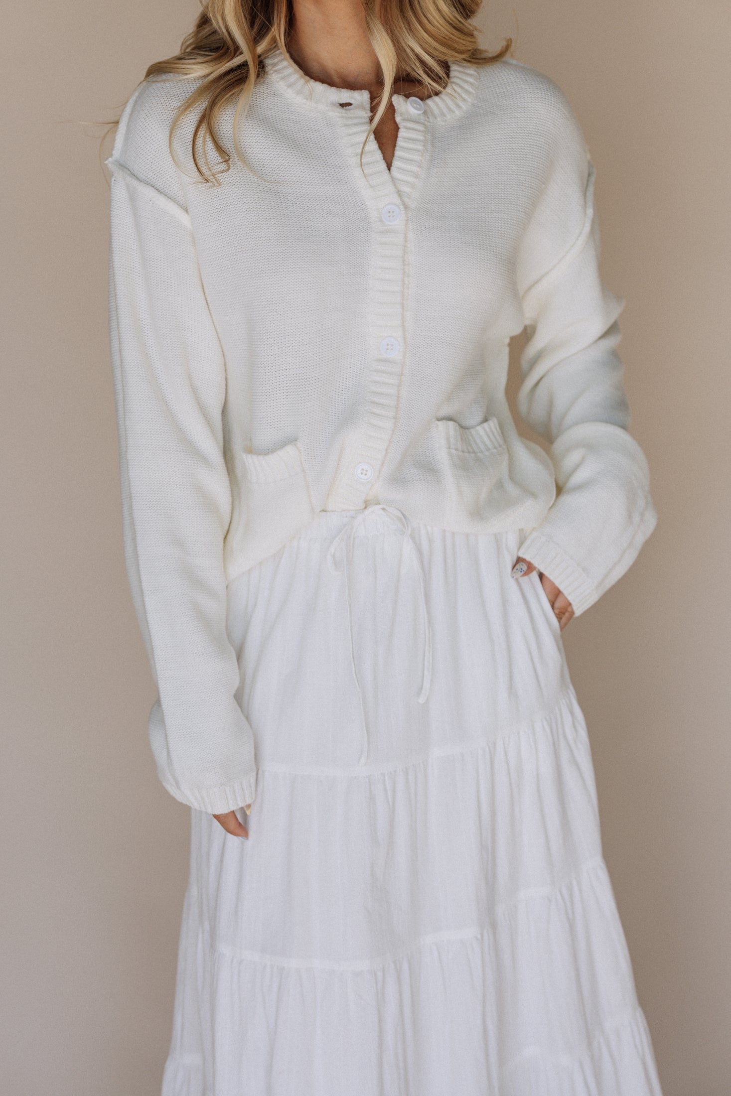 Paisley Button Up Sweater Top in Ivory