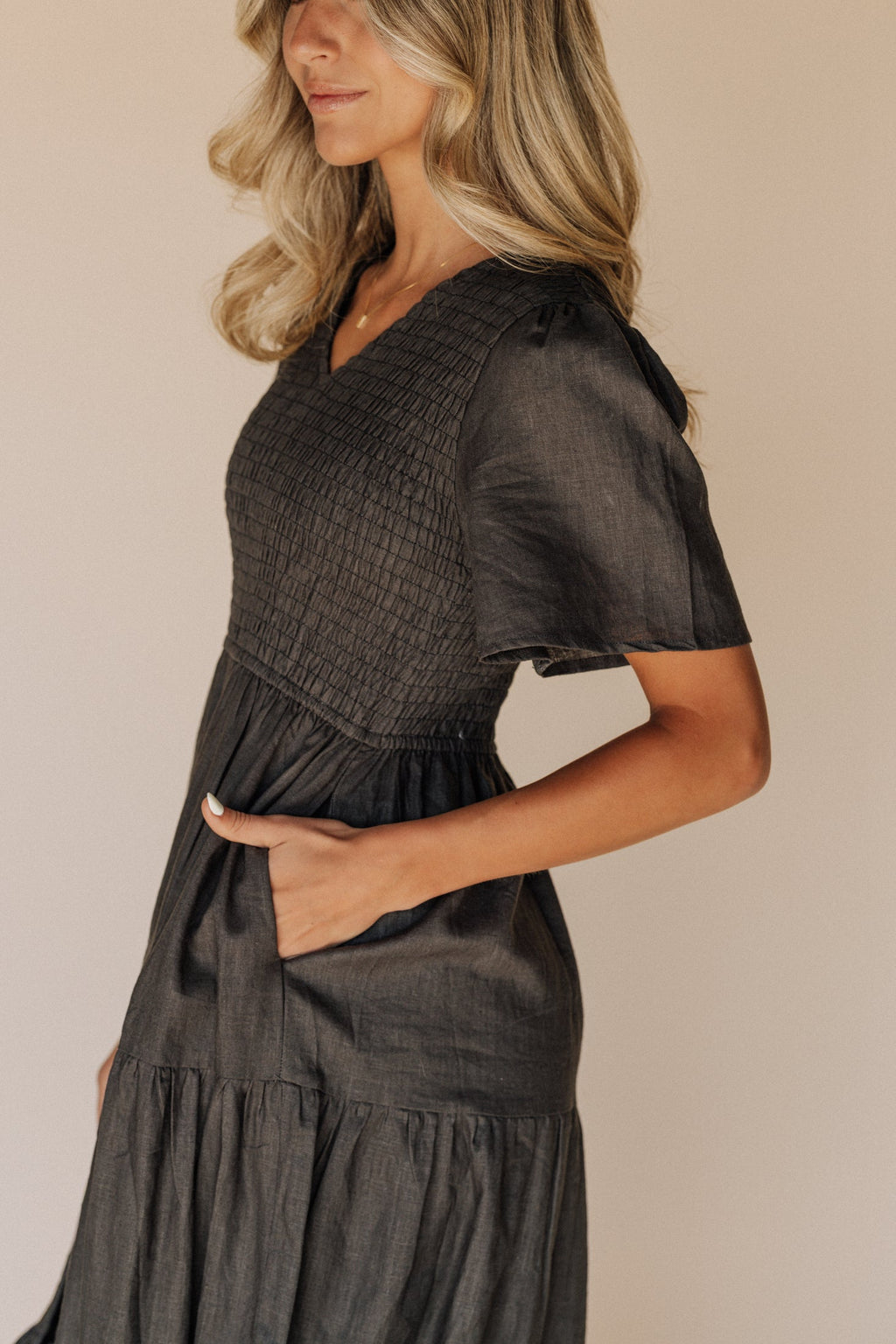 Tayla Linen Cotton Dress in Black