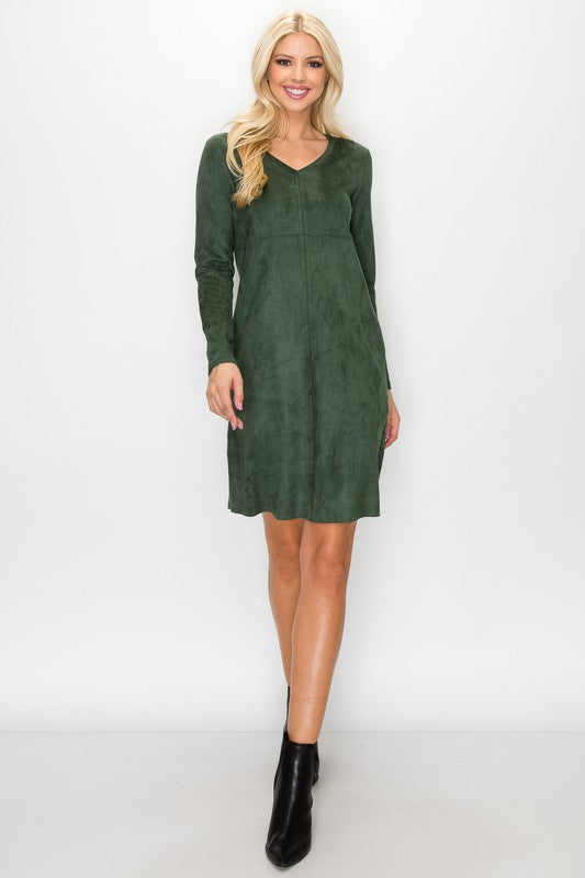 Aurora Suede V-neck Dress Without Pockets