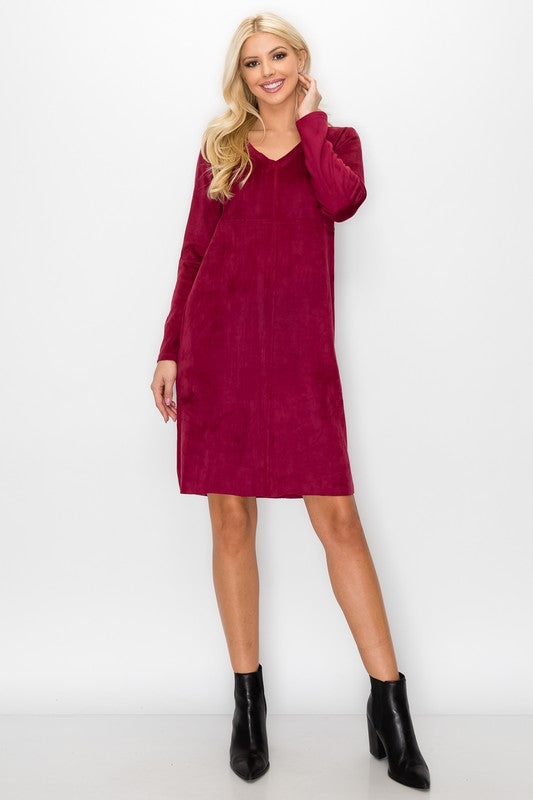 Aurora Suede V-neck Dress Without Pockets
