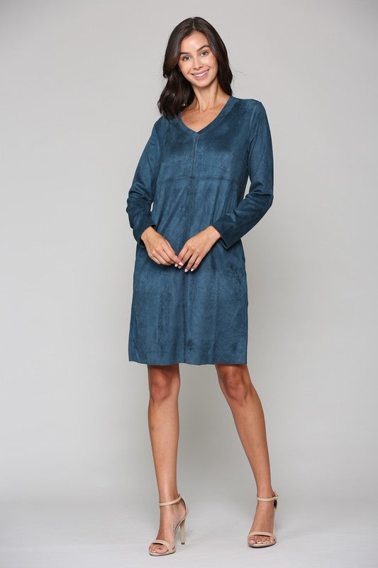 Aurora Suede V-neck Dress Without Pockets
