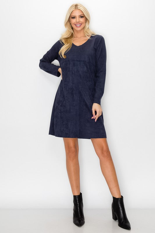 Aurora Suede V-neck Dress Without Pockets