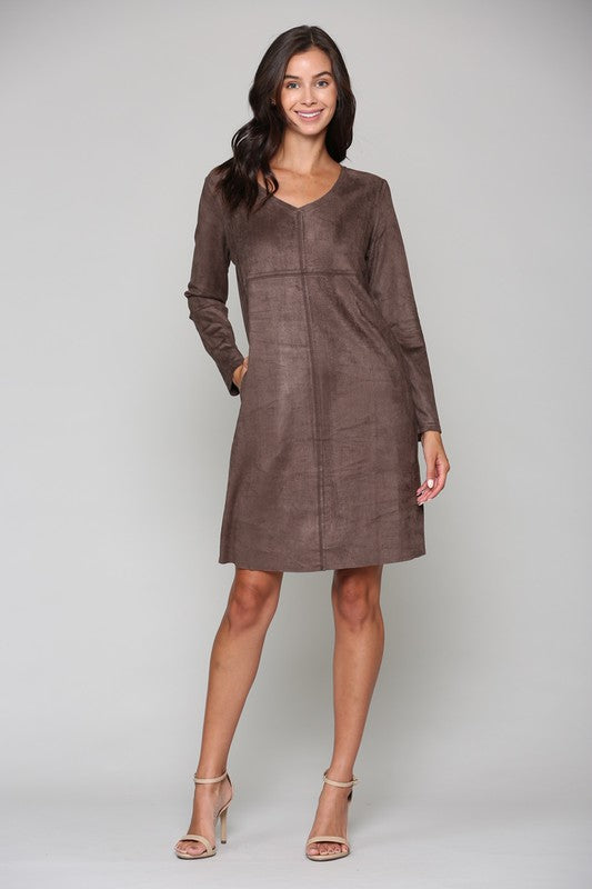 Aurora Suede V-neck Dress Without Pockets