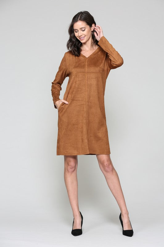 Aurora Suede V-neck Dress Without Pockets