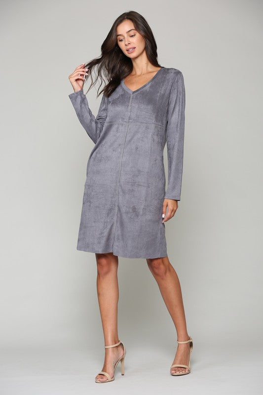 Aurora Suede V-neck Dress Without Pockets