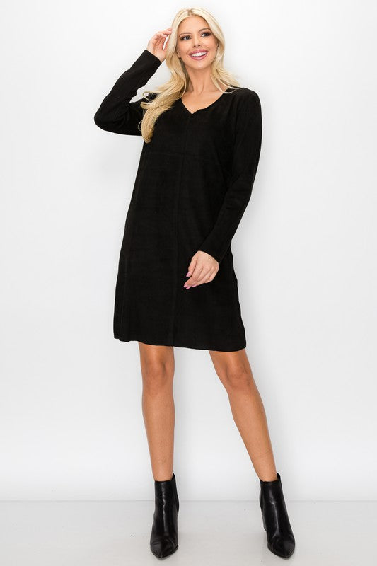 Aurora Suede V-neck Dress Without Pockets