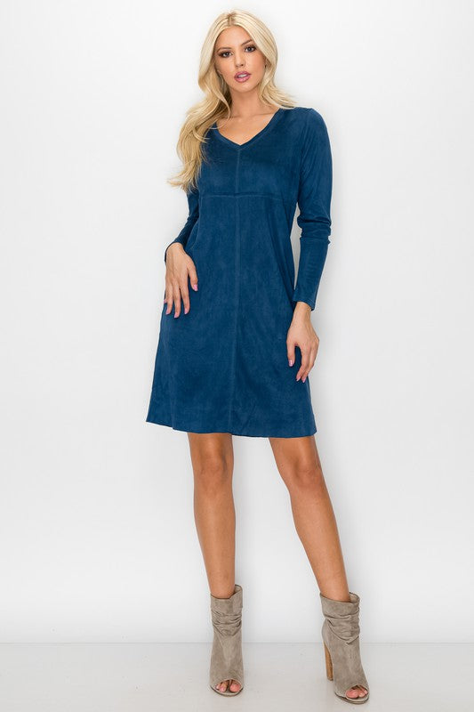 Aurora Suede V-neck Dress Without Pockets