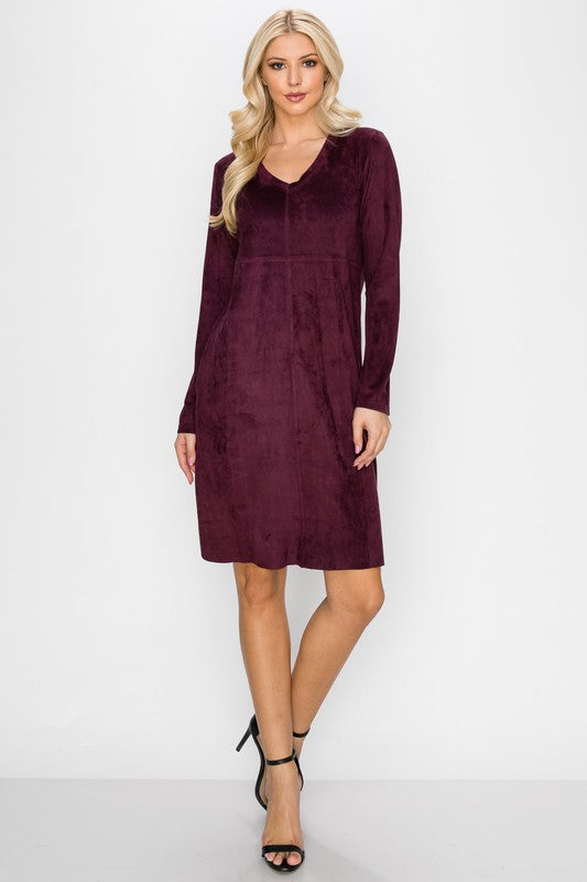 Aurora Suede V-neck Dress Without Pockets