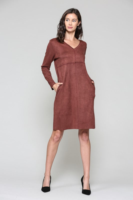 Aurora Suede V-neck Dress Without Pockets