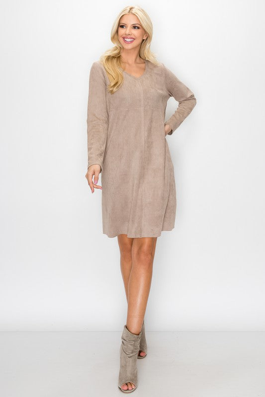 Aurora Suede V-neck Dress Without Pockets
