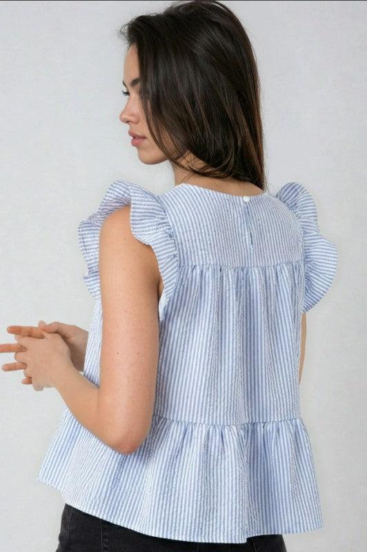 Miss Sparkling Ruffle Striped Peplum Top