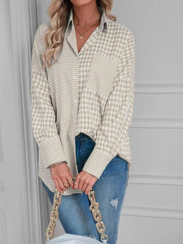 Miss Sparkling Plaid Button Up Top