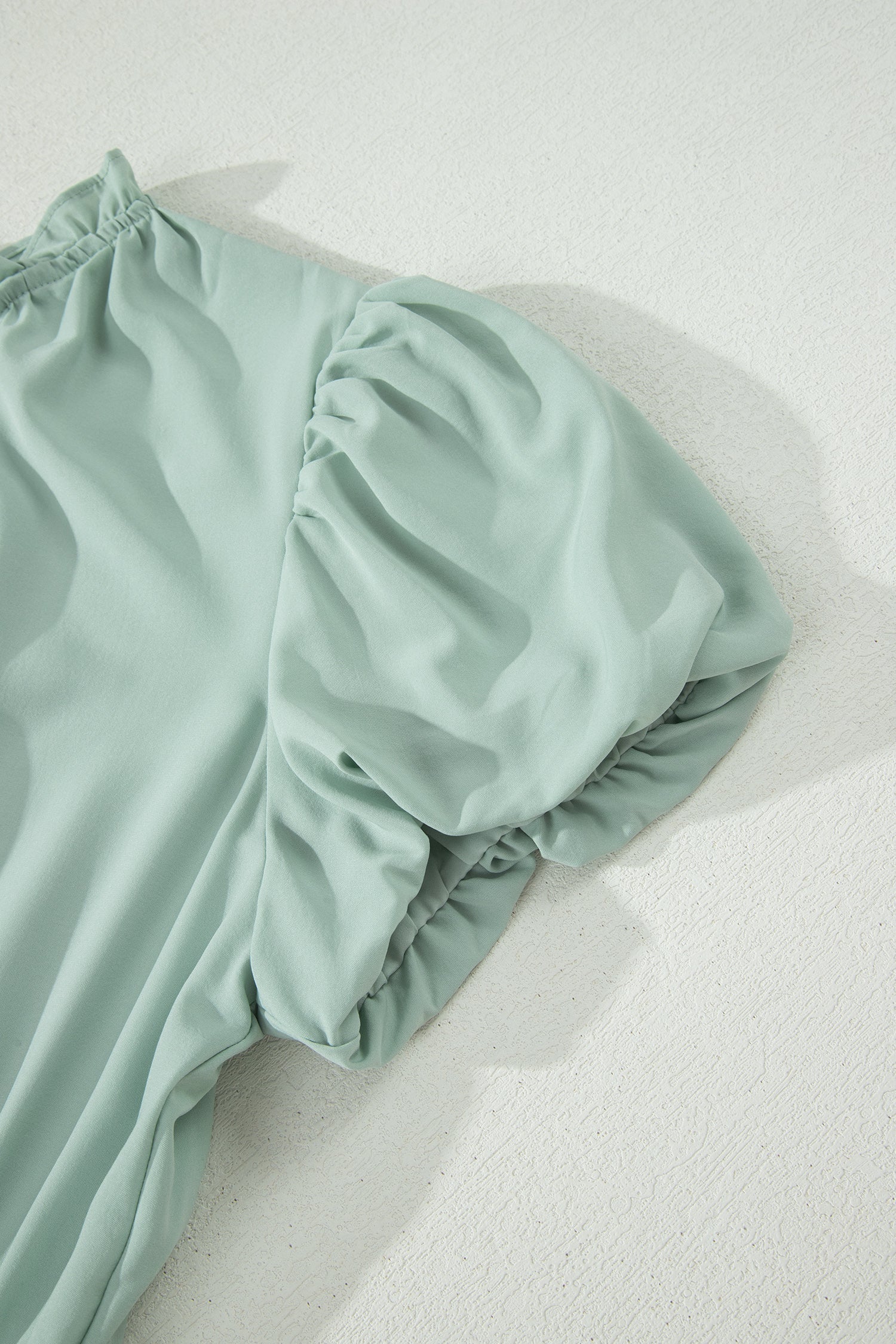 Solid V-Neck Short Puff Sleeve Tiered Maxi Dress in Pink or Aqua