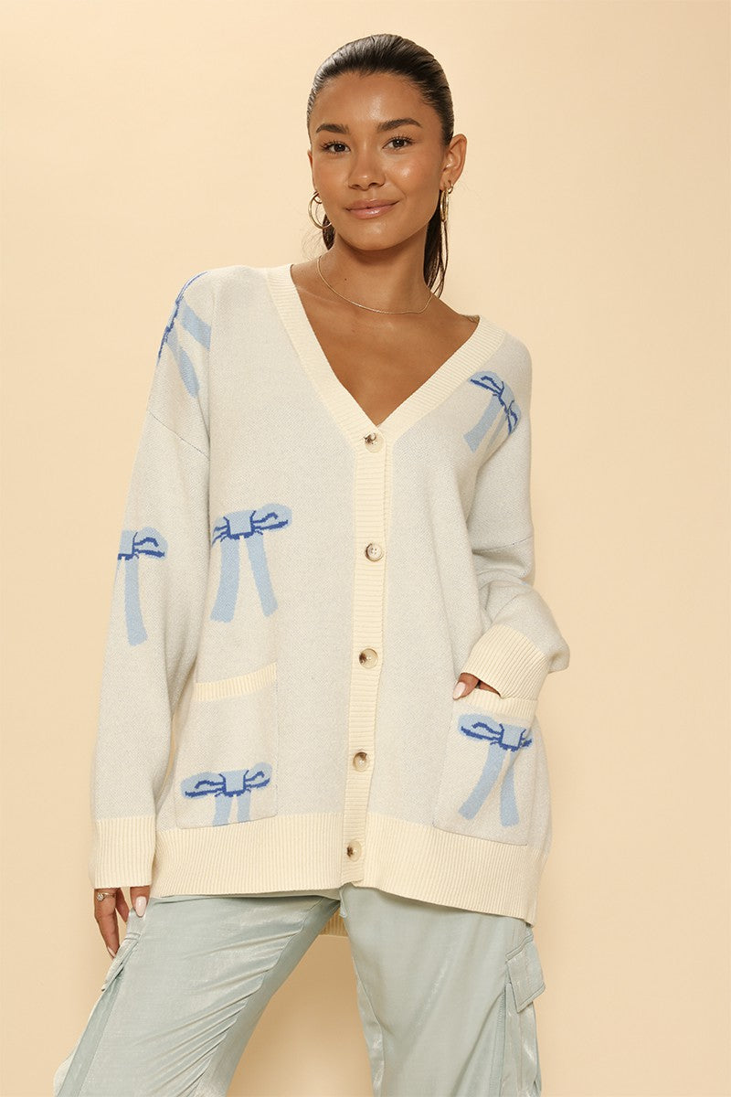Miss Sparkling All Over Bow Knit Cardigan