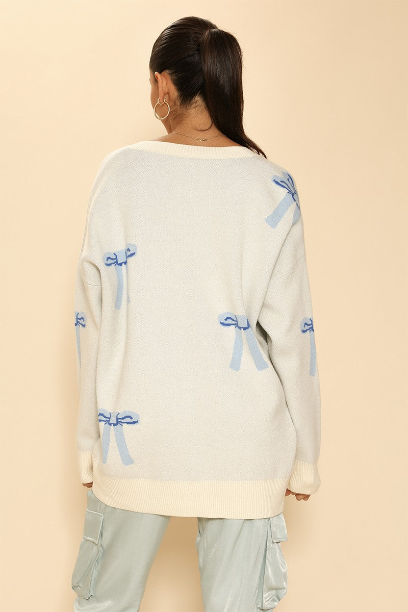 Miss Sparkling All Over Bow Knit Cardigan