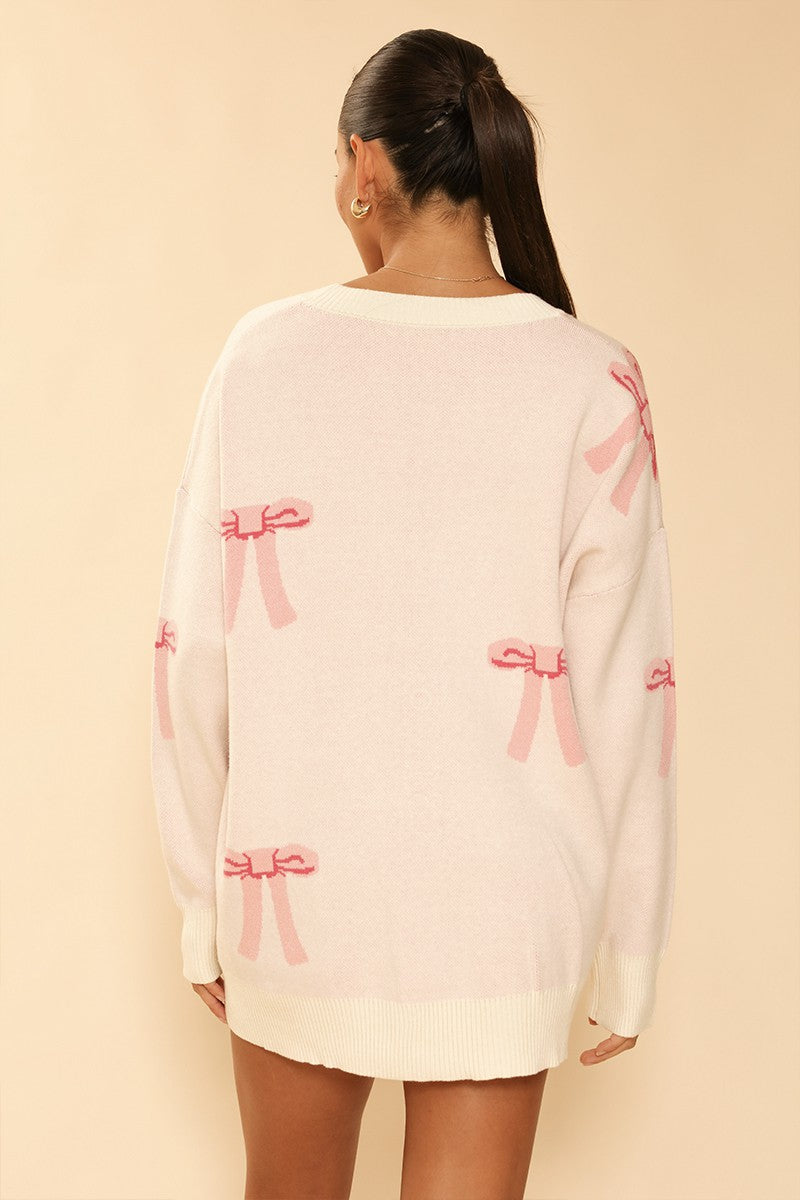 Miss Sparkling All Over Bow Knit Cardigan