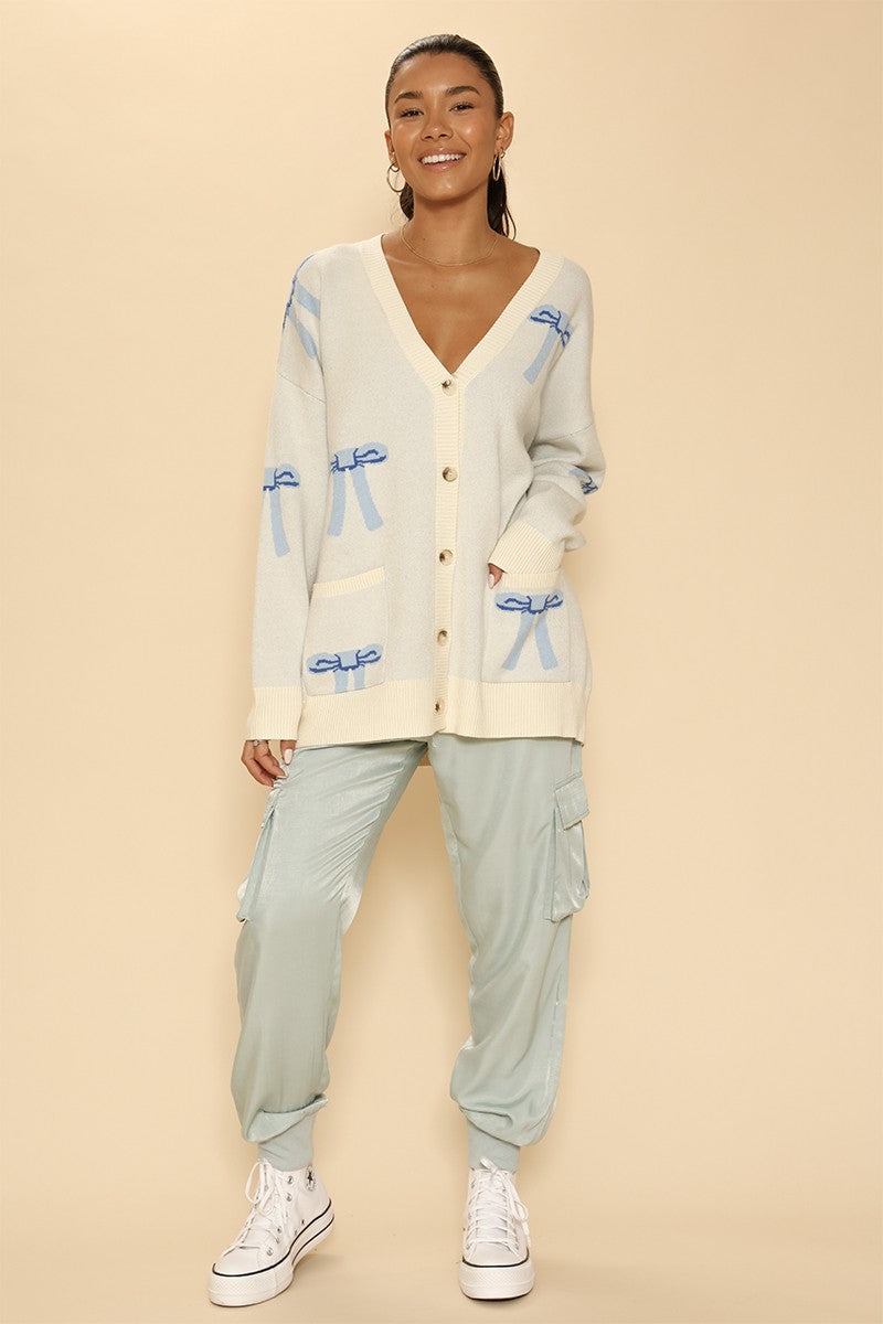Miss Sparkling All Over Bow Knit Cardigan