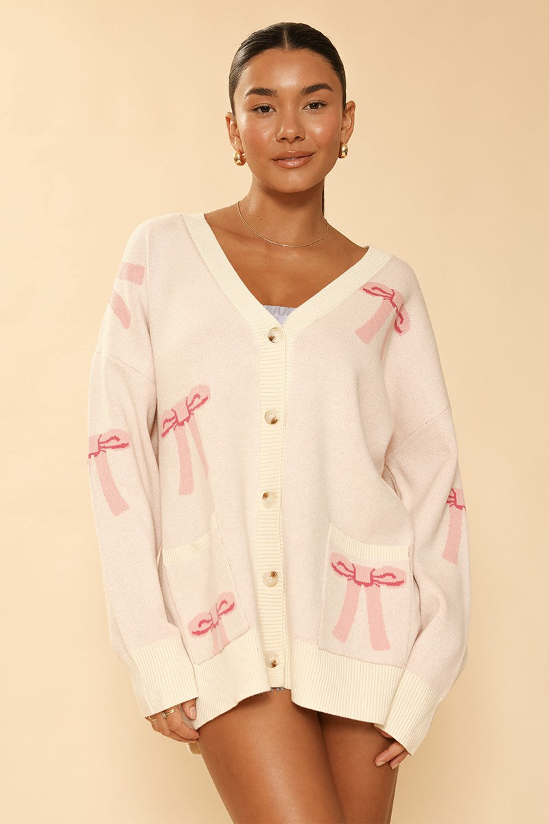 Miss Sparkling All Over Bow Knit Cardigan