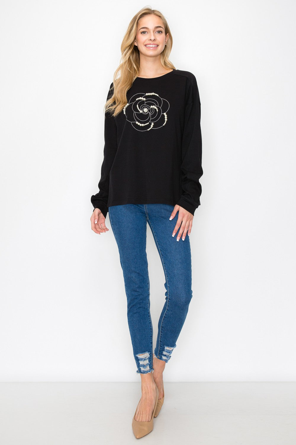 Rachel Top with Embroidery & Pearls