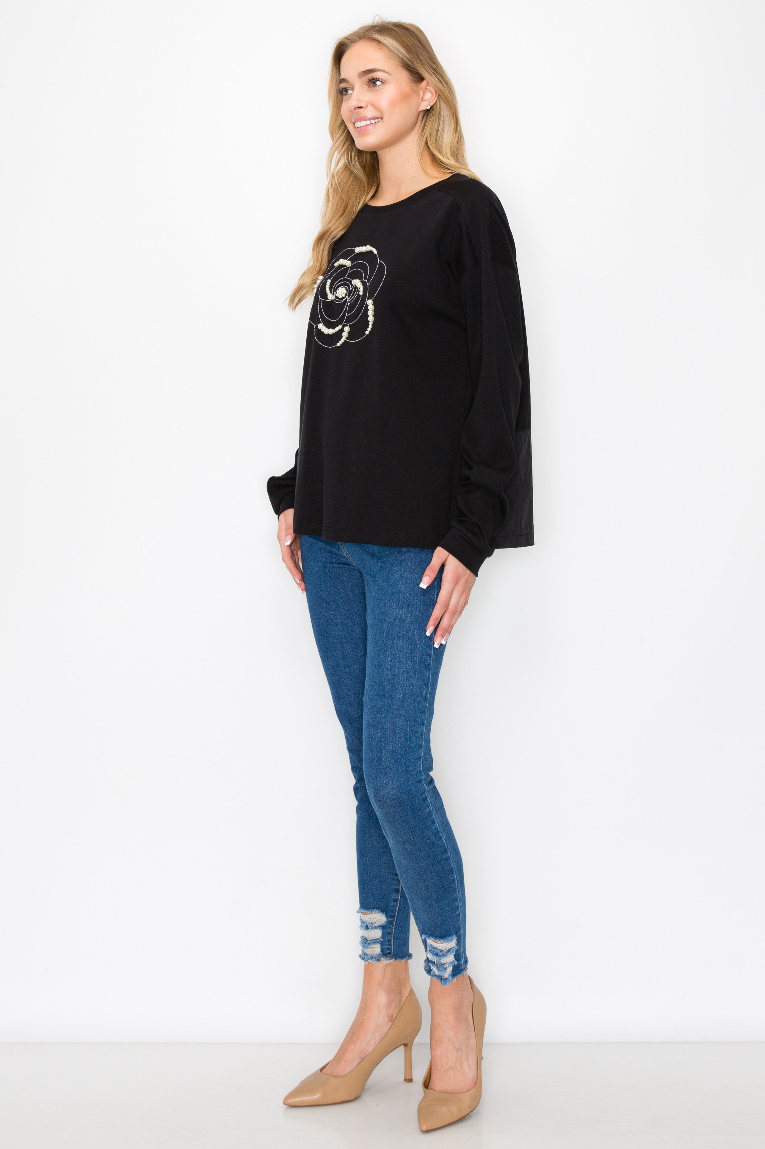 Rachel Top with Embroidery & Pearls