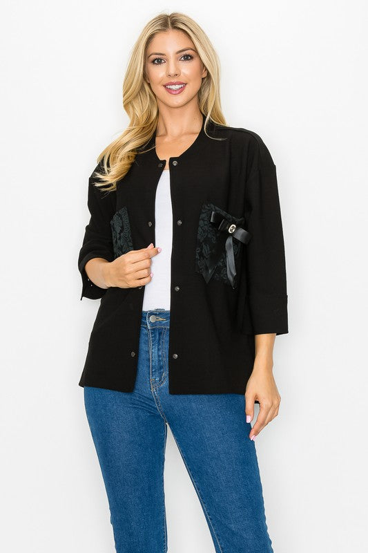 Kyle Crepe Knit with Detachable Ribbon Brooch