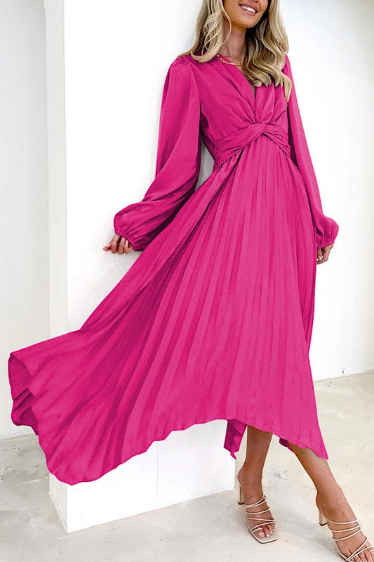 Miss Sparkling Pleated Long Sleeve Dress