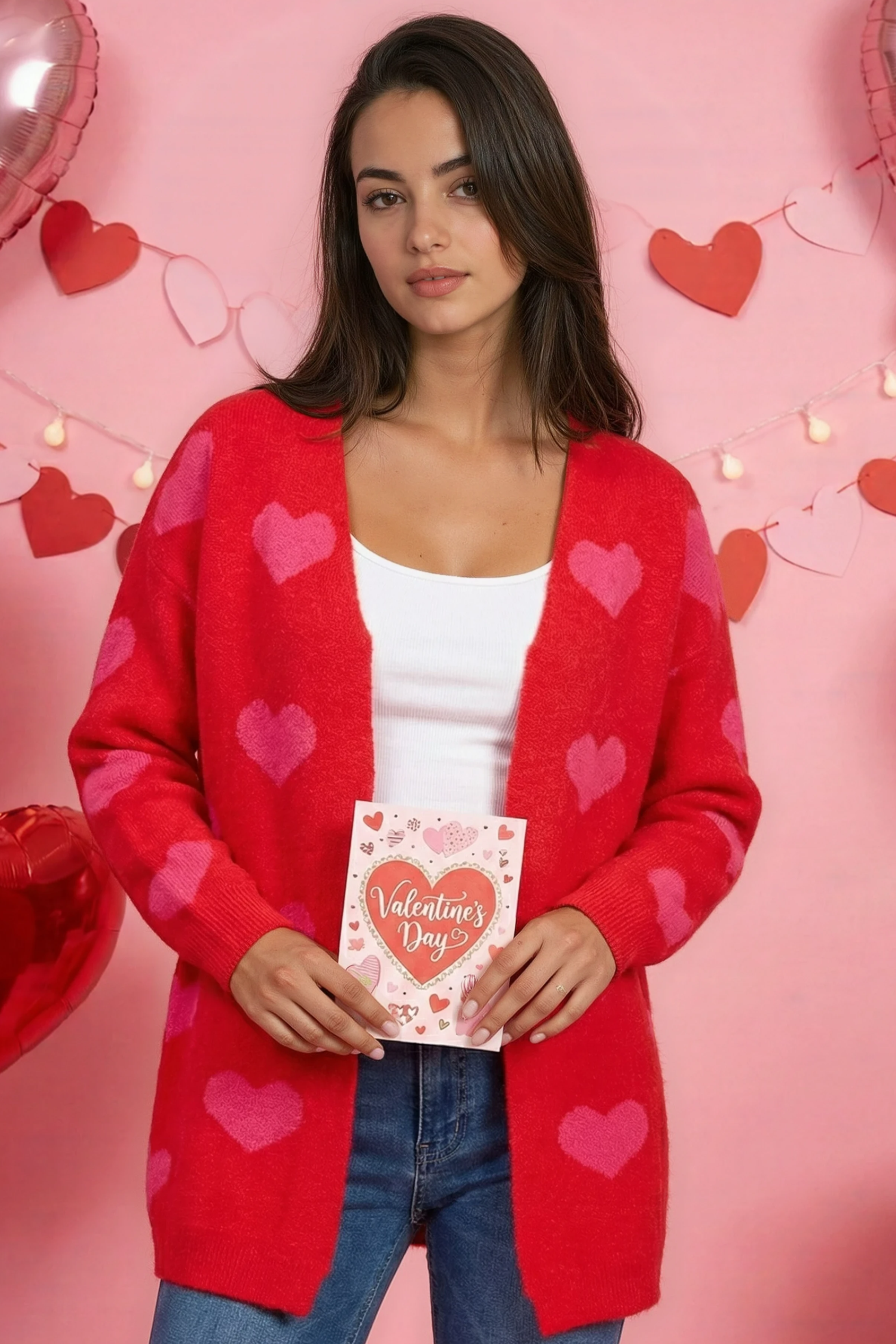 Miss Sparkling Open Front Heart Cardigan