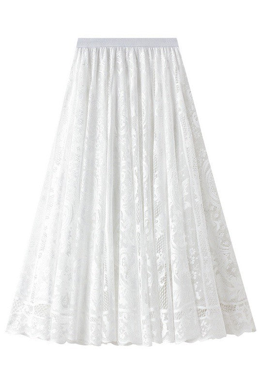 Miss Sparkling Lace Chiffon Midi Skirt
