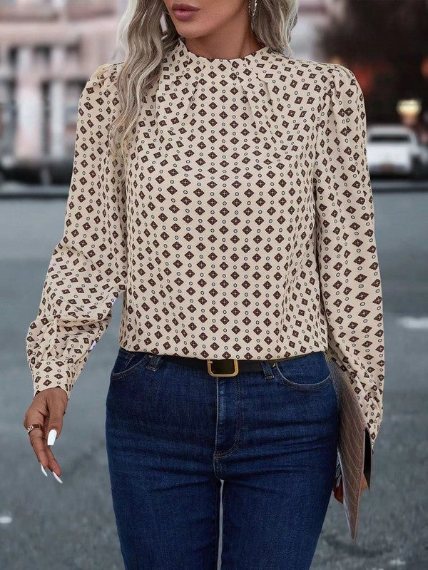 Miss Sparkling Long Sleeve Mock Neck Blouse