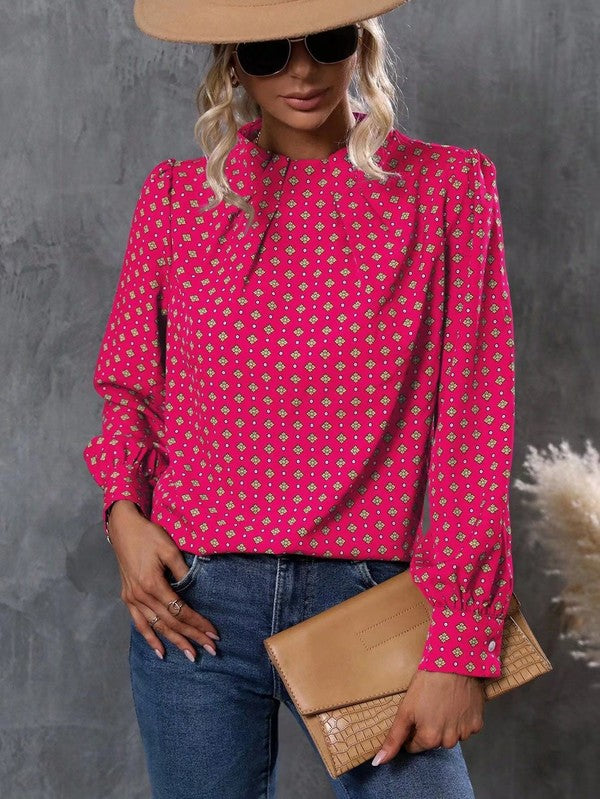 Miss Sparkling Long Sleeve Mock Neck Blouse