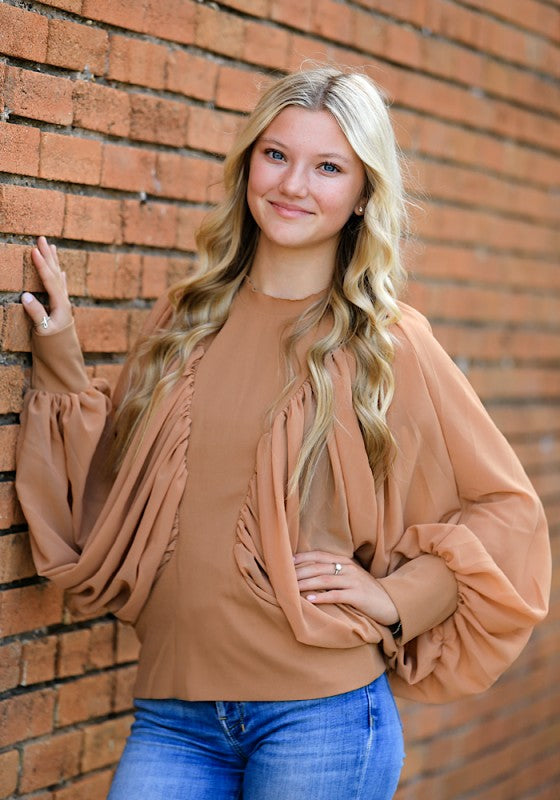 Miss Sparkling Puff Mesh Long Sleeve Top