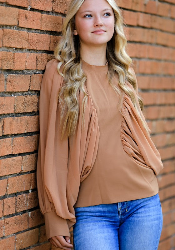 Miss Sparkling Puff Mesh Long Sleeve Top