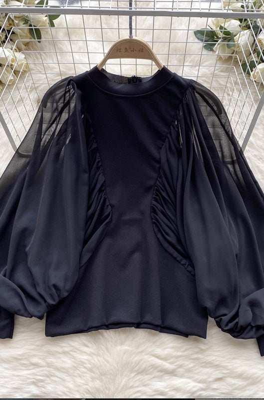 Miss Sparkling Puff Mesh Long Sleeve Top