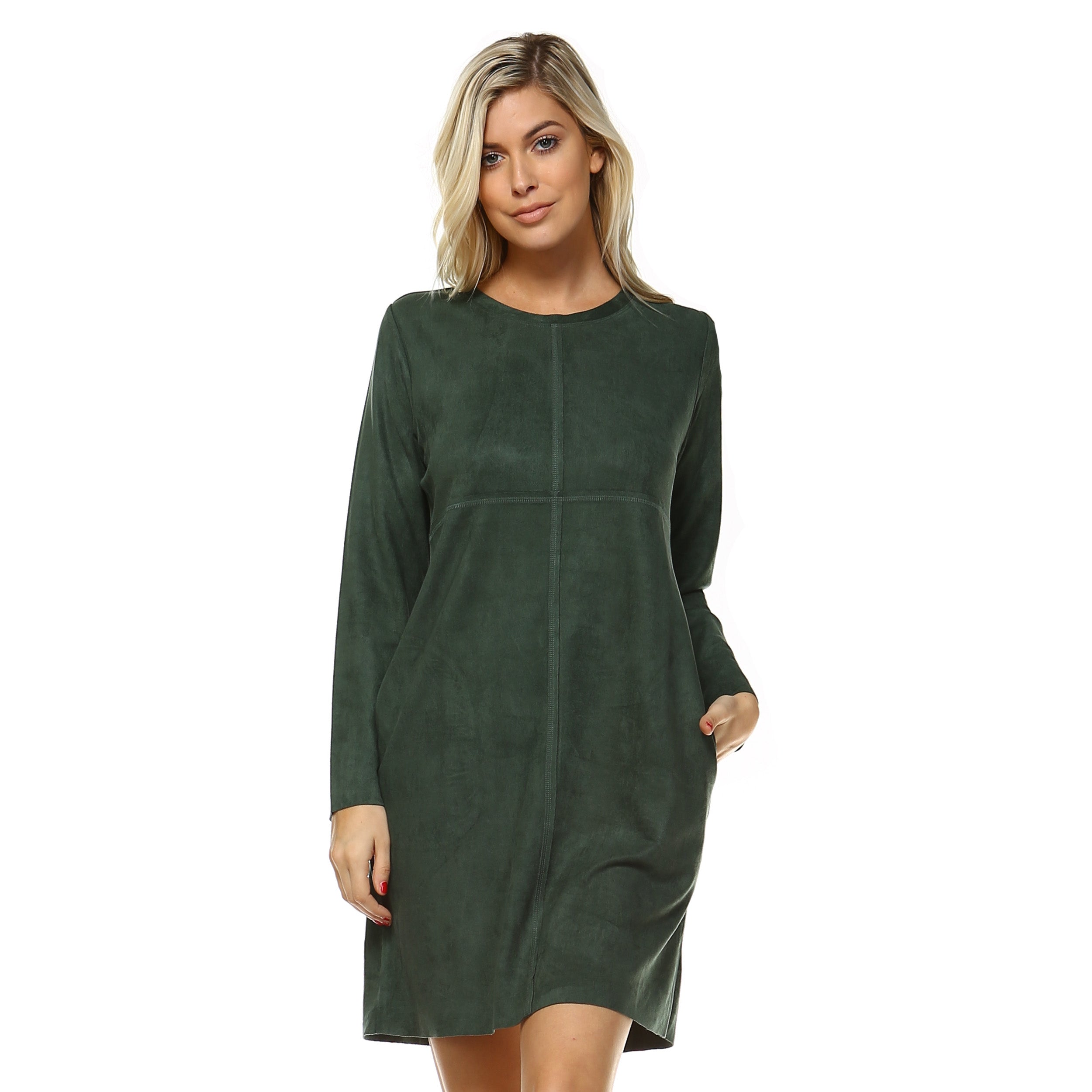 Aurora Suede Round Neck Dress with Pockets