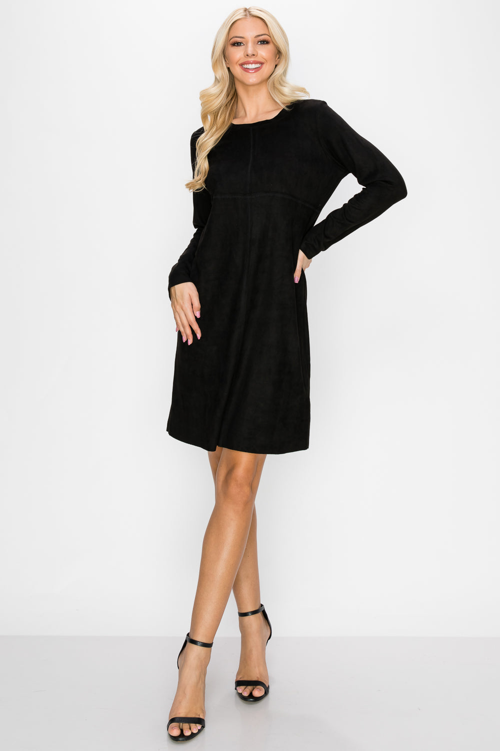 Aurora Suede Round Neck Dress with Pockets