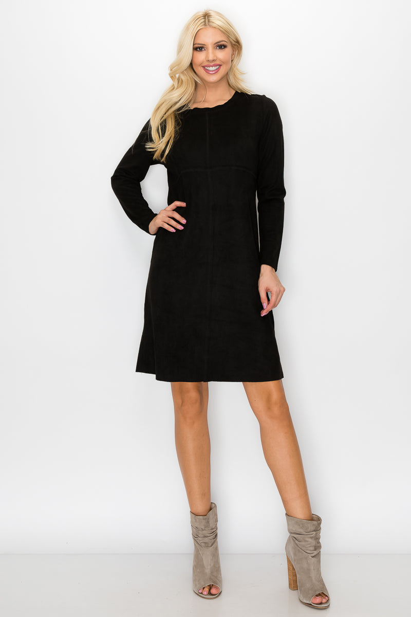 Aurora Suede Round Neck Dress with Pockets