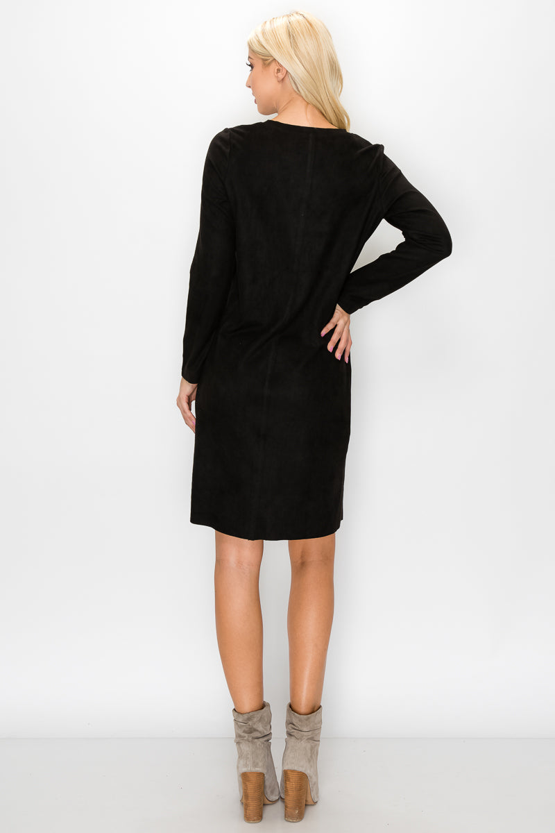 Aurora Suede Round Neck Dress with Pockets