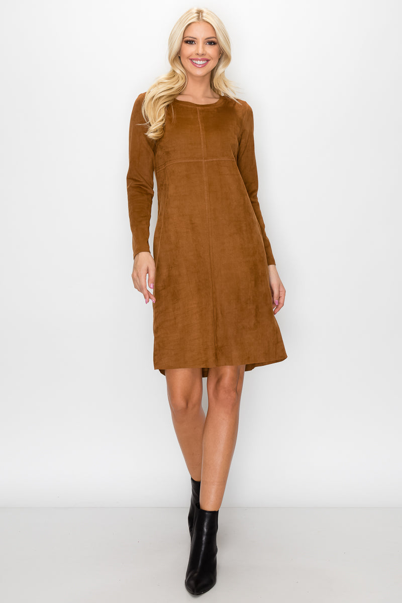 Aurora Suede Round Neck Dress with Pockets