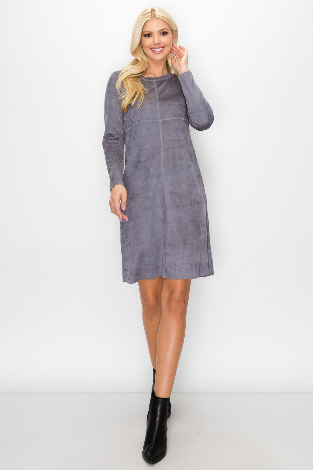 Aurora Suede Round Neck Dress with Pockets