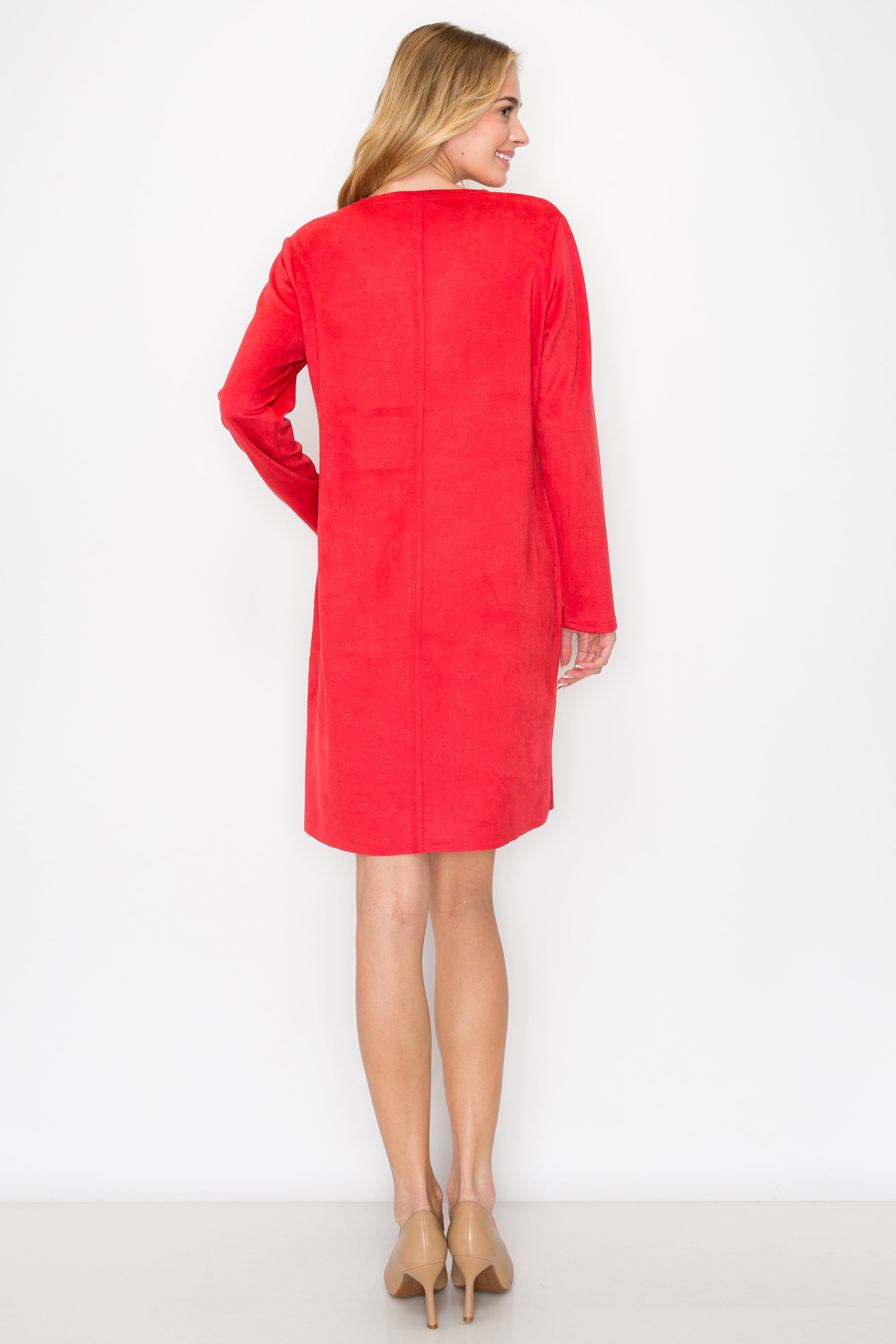 Aurora Suede Round Neck Dress with Pockets