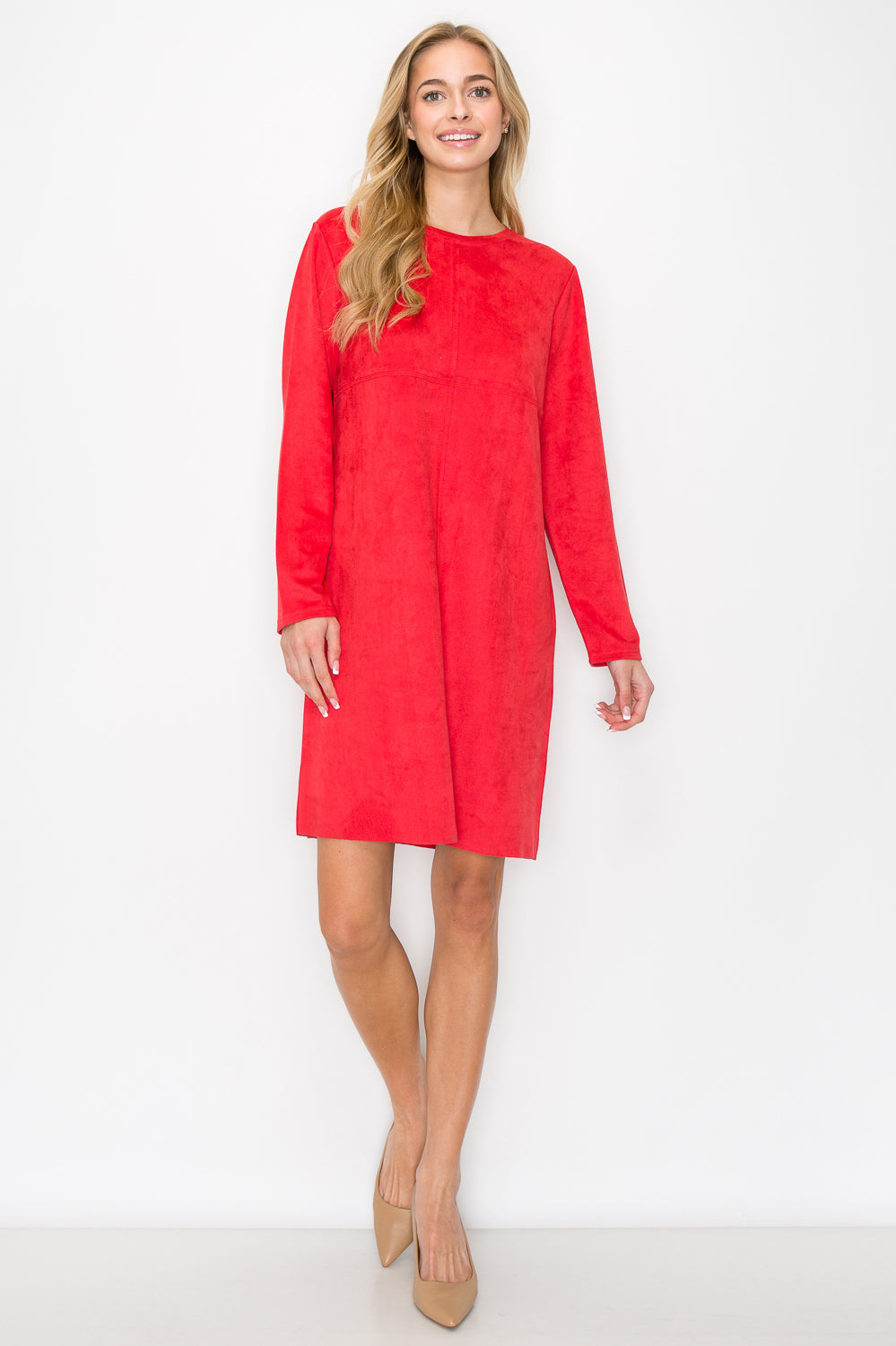 Aurora Suede Round Neck Dress with Pockets