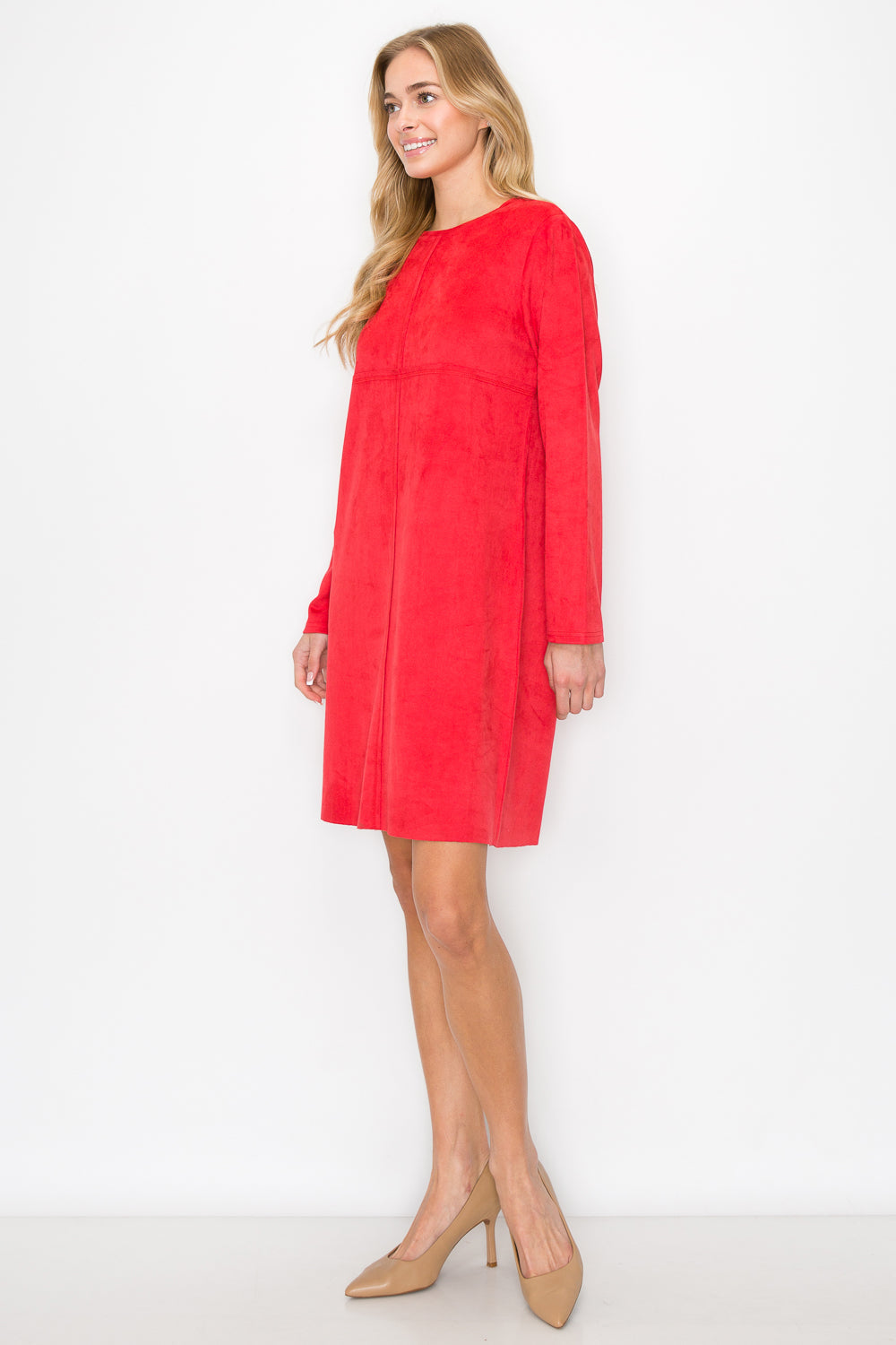 Aurora Suede Round Neck Dress with Pockets