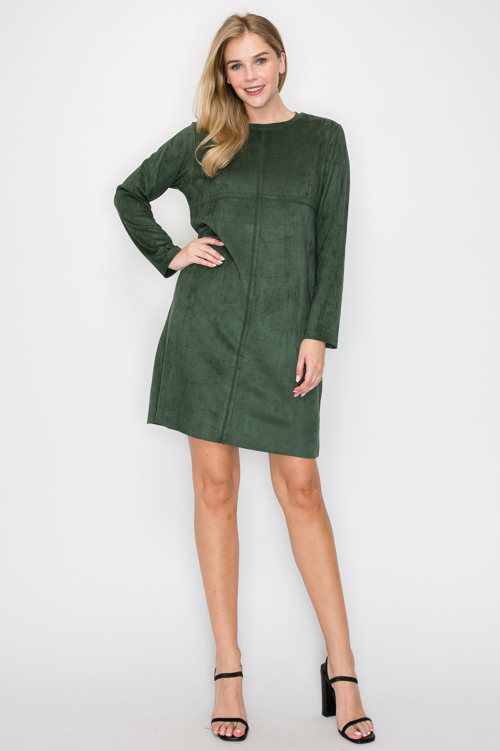 Aurora Suede Round Neck Dress with Pockets