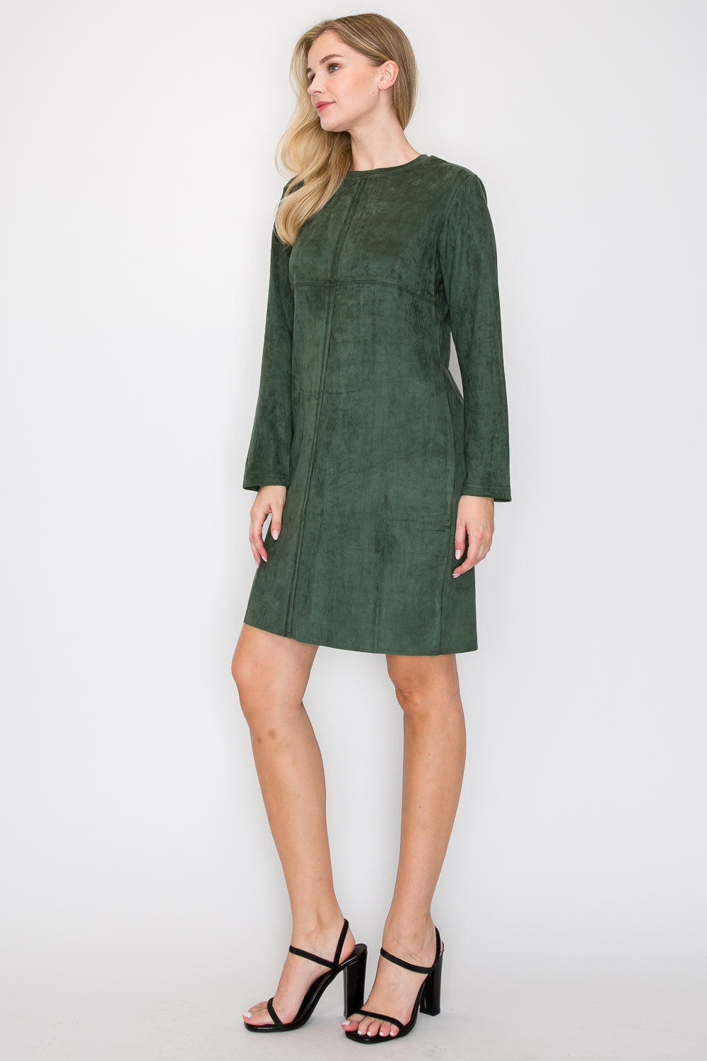 Aurora Suede Round Neck Dress with Pockets