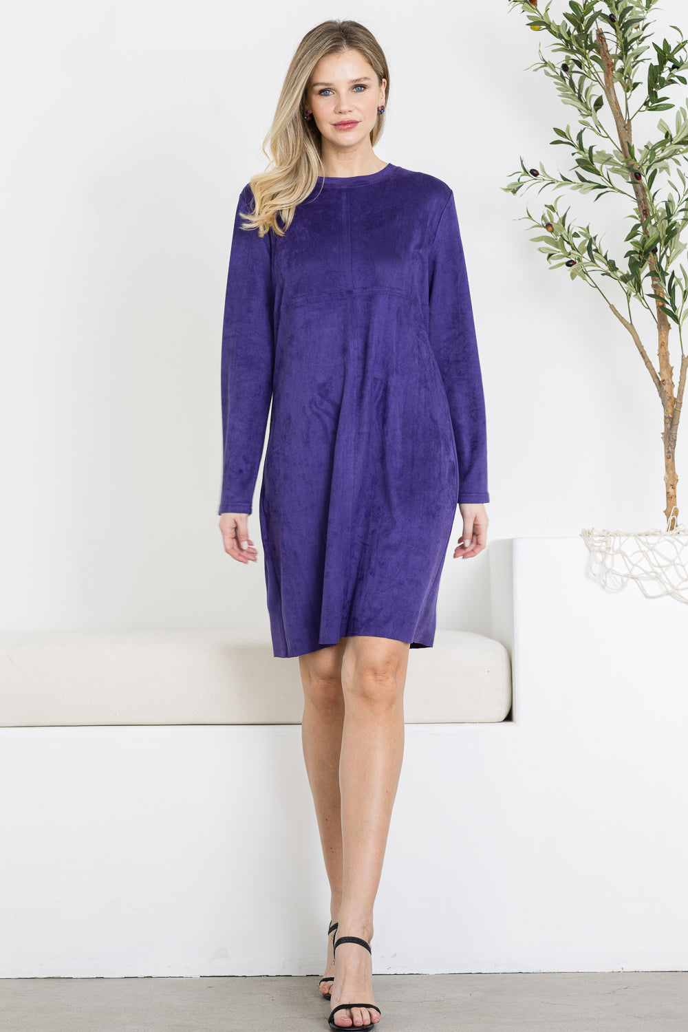 Aurora Suede Round Neck Dress with Pockets