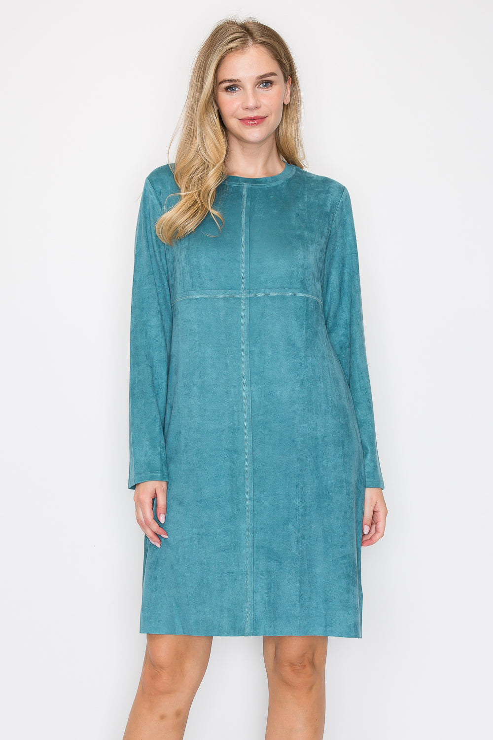 Aurora Suede Round Neck Dress with Pockets