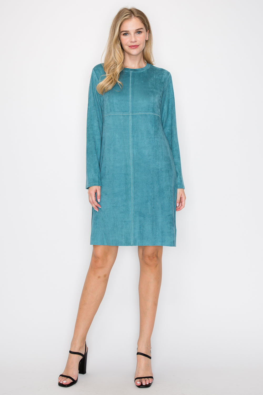 Aurora Suede Round Neck Dress with Pockets